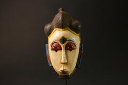 African Baule Antique Mask Handcrafted White Wood Wall Hanging Decor Masks for wall-G3044