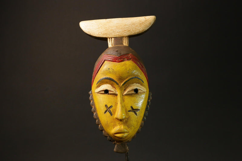 African Guru Bula Mask Hand-Carved Yellow Wood Wall Hanging Decor Masks for wall-G3051