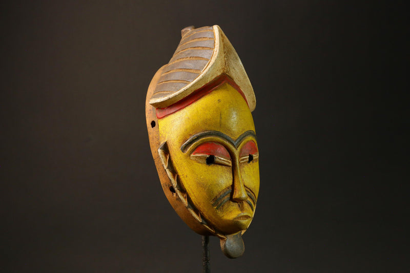 African Goro Baule Mask Hand-Carved Yellow Wood Wall Hanging Decor Masks for wall-G3055