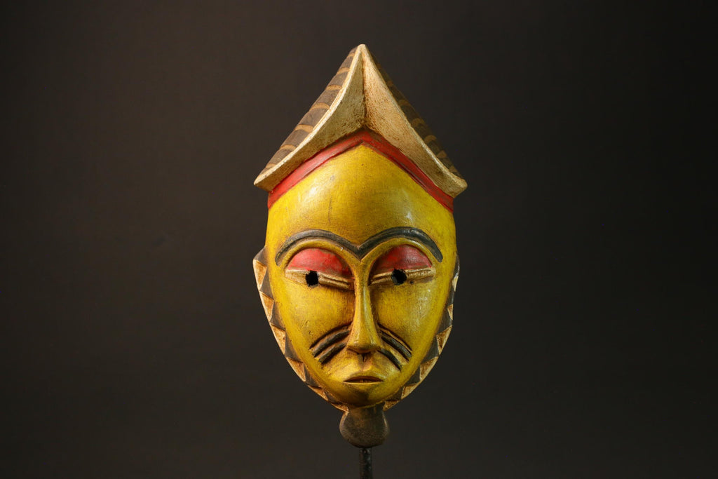 African Goro Baule Mask Hand-Carved Yellow Wood Wall Hanging Decor Masks for wall-G3055