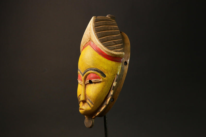 African Goro Baule Mask Hand-Carved Yellow Wood Wall Hanging Decor Masks for wall-G3055