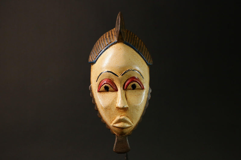 African Guro Baule Mask Hand-Carved Wood Portrait White Wall Hanging Decor-G3061