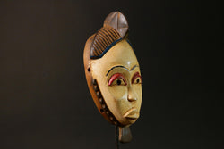 African Guro Baule Mask Hand-Carved Wood Portrait White Wall Hanging Decor-G3061