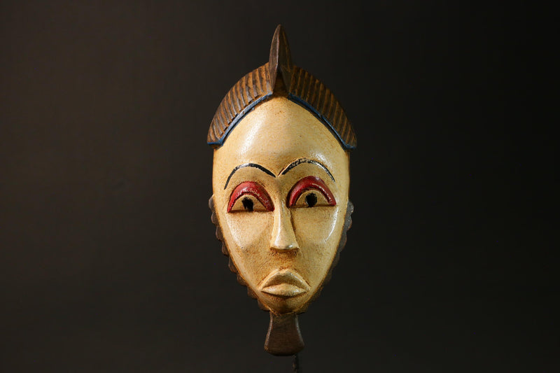 African Guro Baule Mask Hand-Carved Wood Portrait White Wall Hanging Decor-G3061