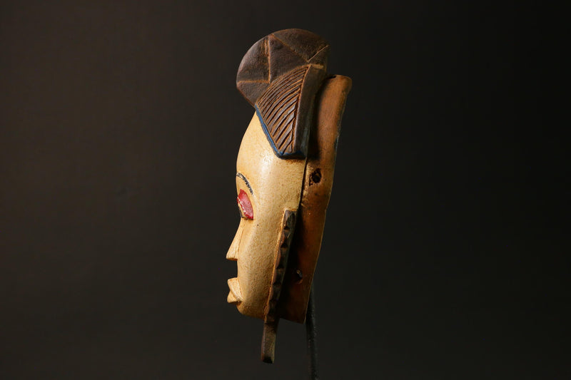 African Guro Baule Mask Hand-Carved Wood Portrait White Wall Hanging Decor-G3061