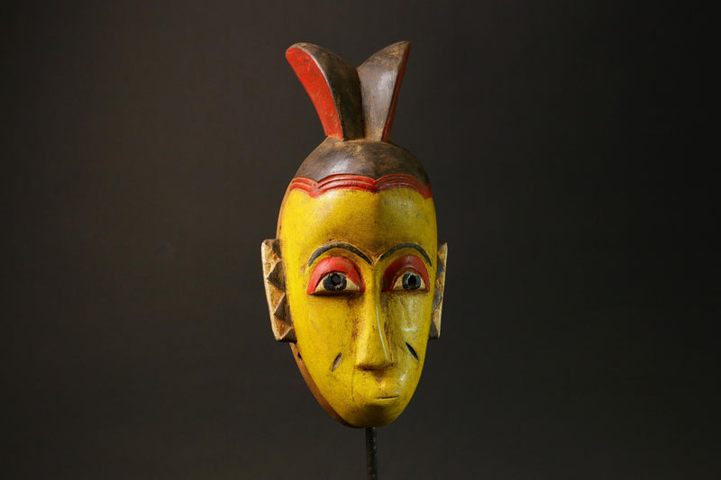 African Guro Tribe African Mask Hand-Carved Yellow Wood Wall Hanging Art Decor-G3065