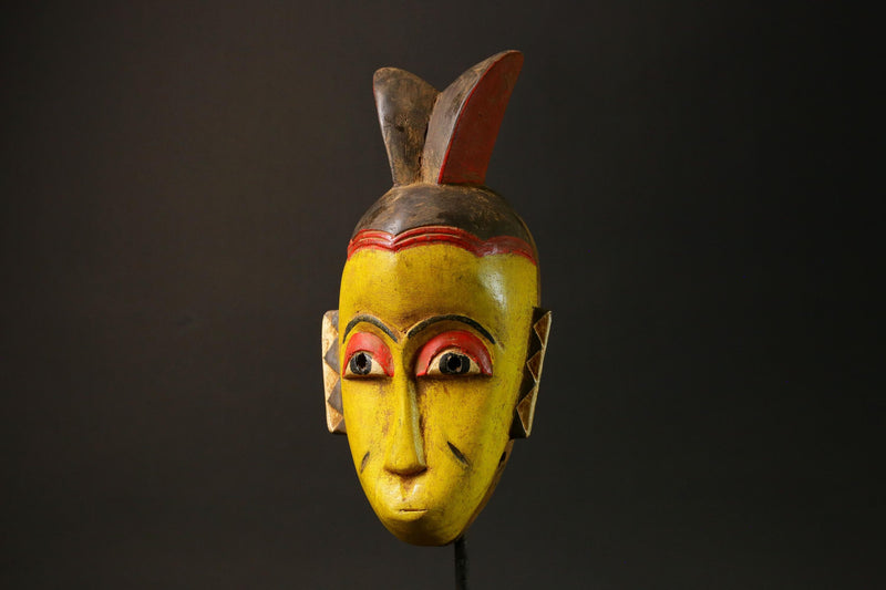 African Guro Tribe African Mask Hand-Carved Yellow Wood Wall Hanging Art Decor-G3065