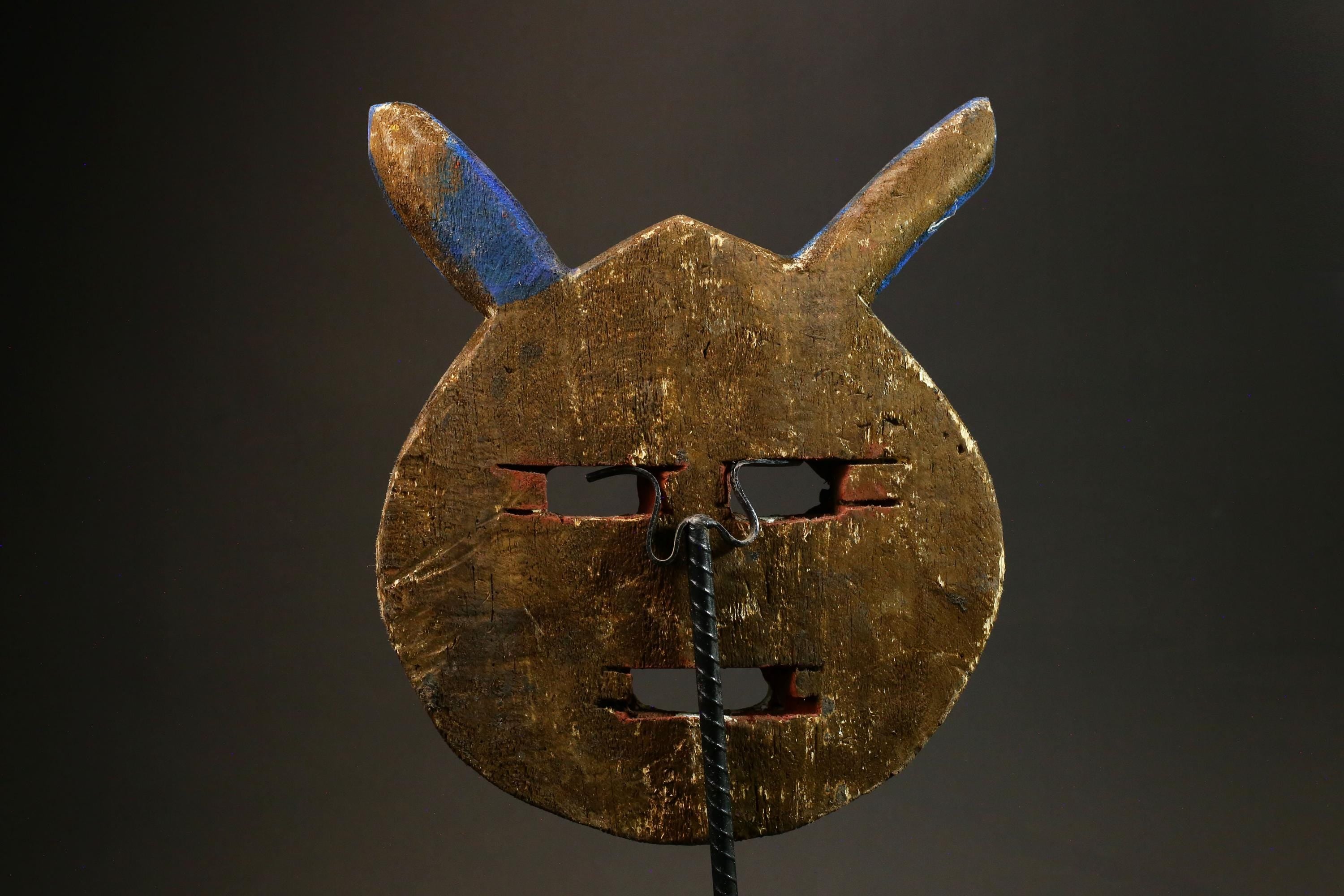 Antique African Mask Traditional Goli Guru Tribe Wood Wall Decor Art Piece-G1434