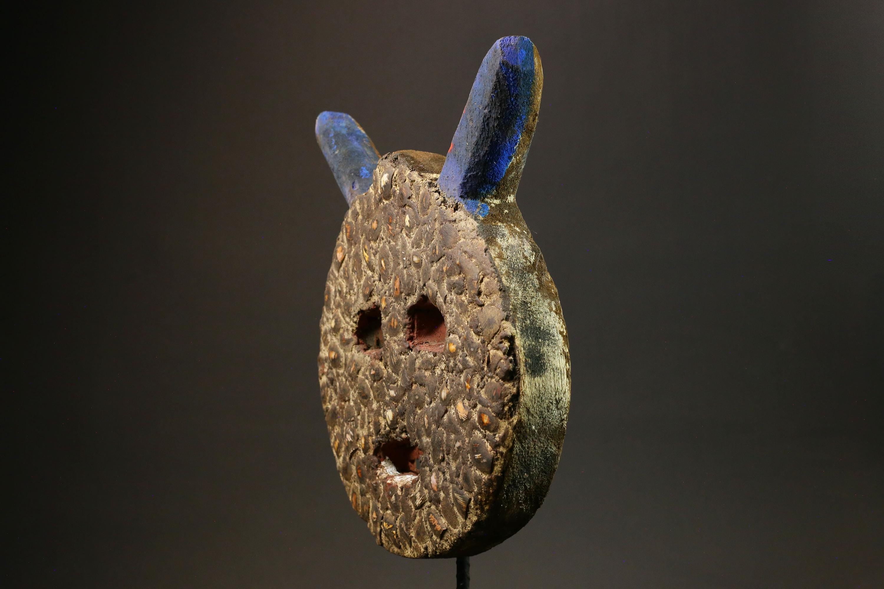 Antique African Mask Traditional Goli Guru Tribe Wood Wall Decor Art Piece-G1434