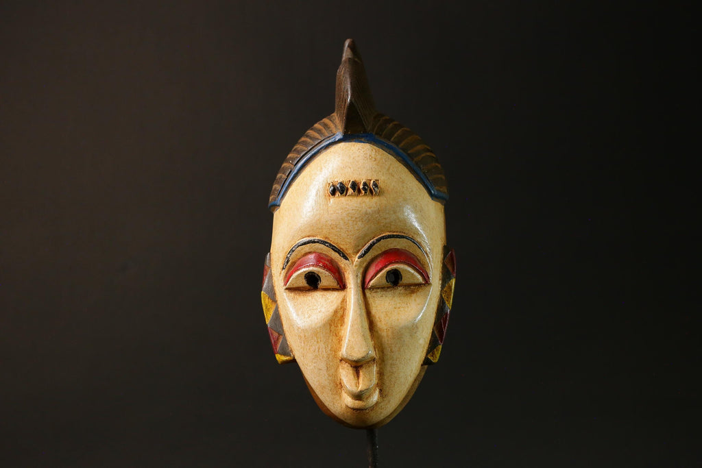 Antique African Guru Mask - White Tribal Face Wall Decor for Home Art-G3068
