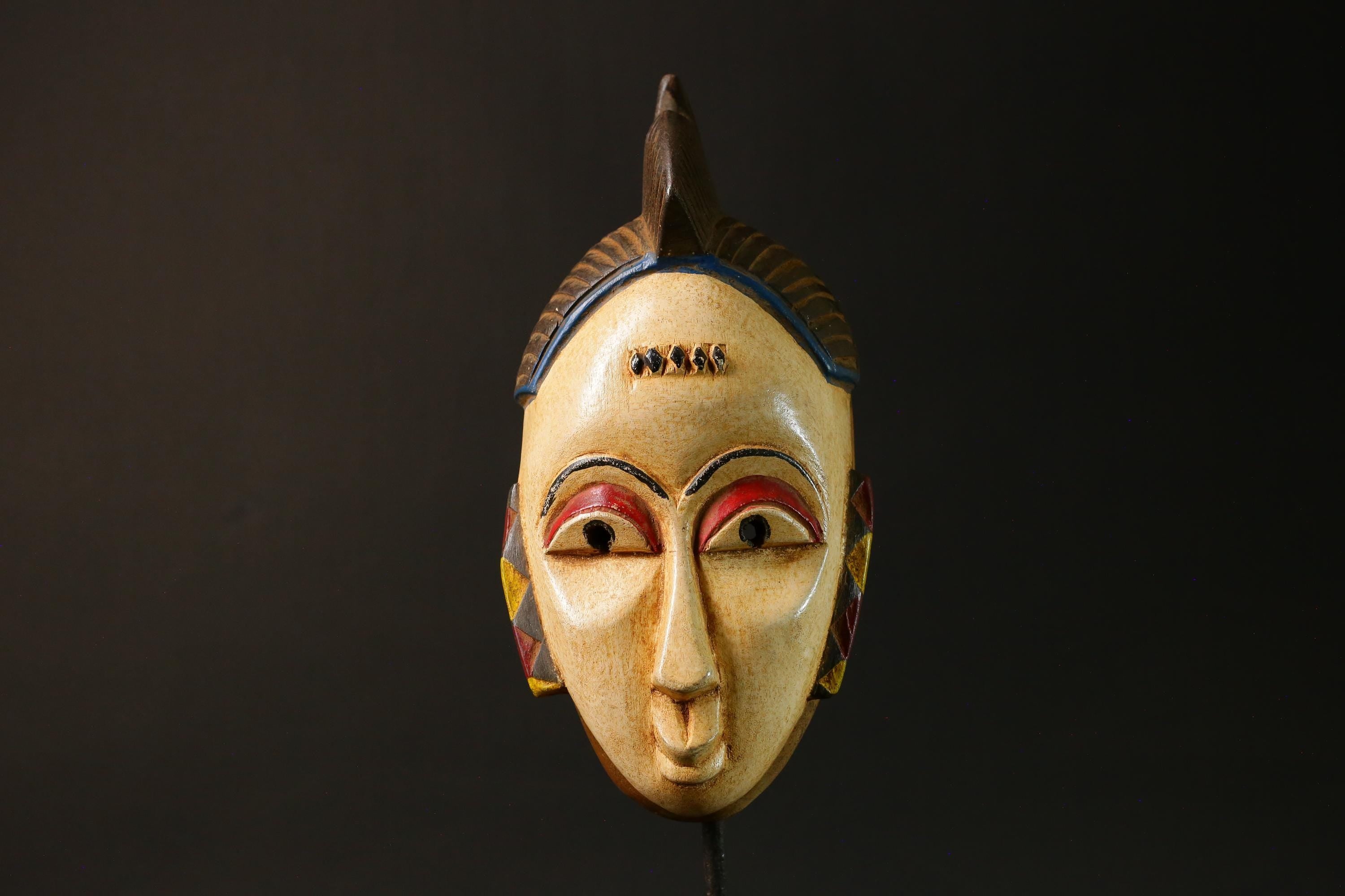 Antique African Guru Mask - White Tribal Face Wall Decor for Home Art-G3068