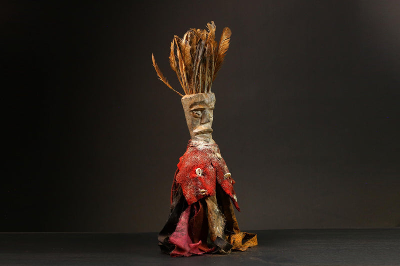 Handcrafted African Nkisi N'kondi Figure - Wooden Power Voodoo Doll Art-G3069