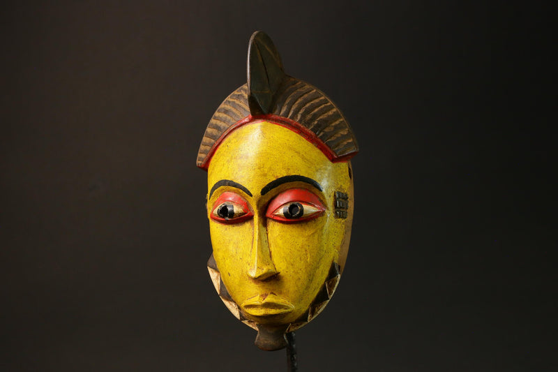 African Art Home Decor-Yellow Carved Wood Baule Mask Wall Hanging Decor Masks for wall-G3073