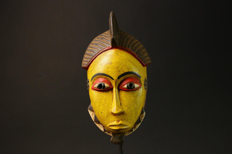 African Art Home Decor-Yellow Carved Wood Baule Mask Wall Hanging Decor Masks for wall-G3073