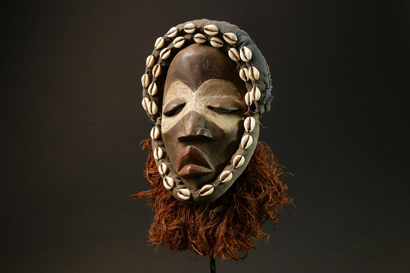 African Tribal Wooden Dan Mask - Cowrie Shells Wall Hanging Decor Masks for wall-G1472