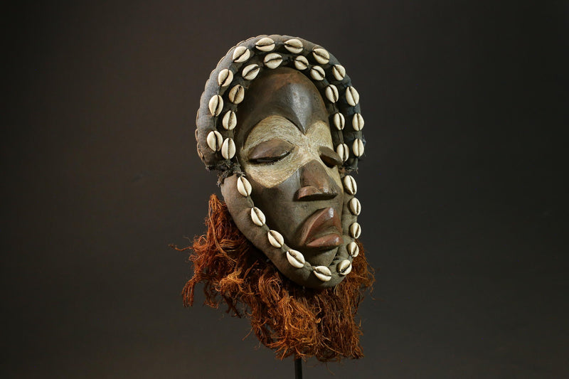 African Tribal Wooden Dan Mask - Cowrie Shells Wall Hanging Decor Masks for wall-G1472