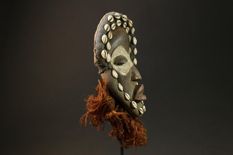 African Tribal Wooden Dan Mask - Cowrie Shells Wall Hanging Decor Masks for wall-G1472