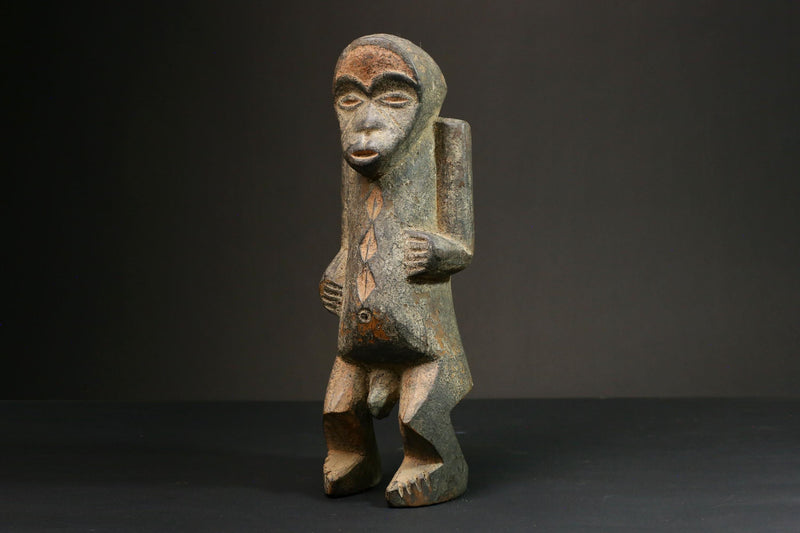 African Fang Kabeja Figure - Solid Wood Traditional Colors Tribe Statue Figure -7871