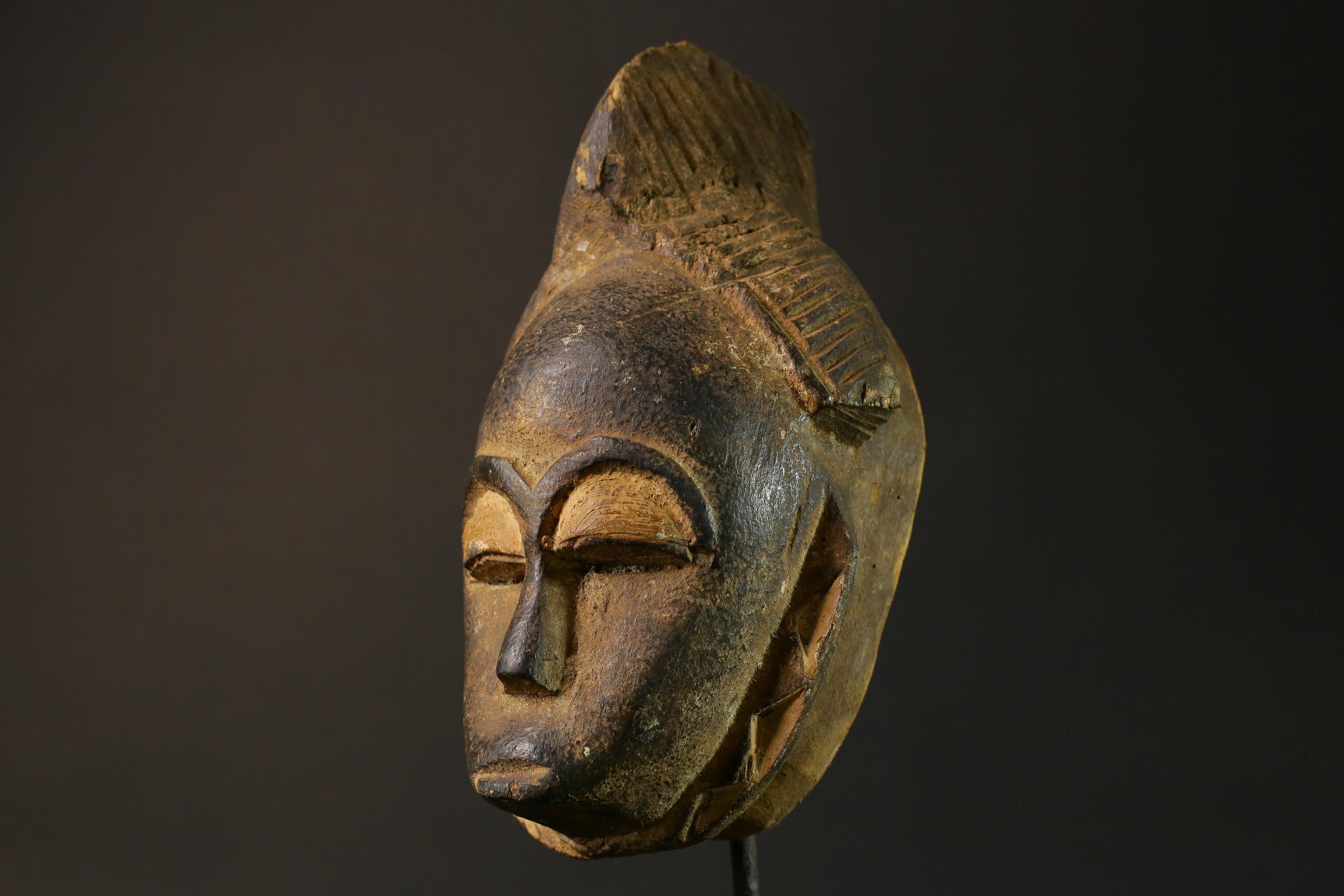 African mask Baule wood African real figure vintage African masks for wall-7491