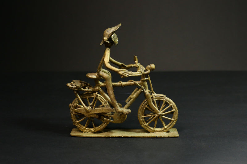 African Copper Figurine Weight - Bicycle Rider Collectible Figurine Art -G3080