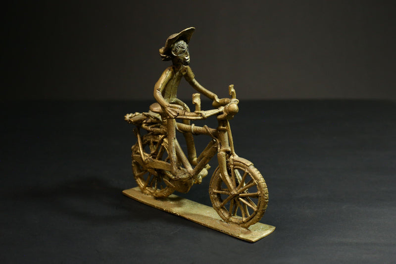 African Copper Figurine Weight - Bicycle Rider Collectible Figurine Art -G3080