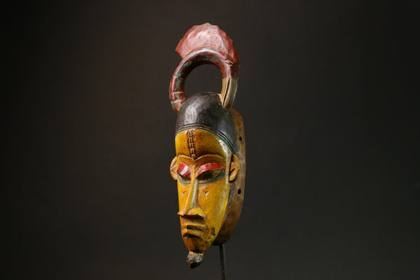 African Yellow African Guru Mask Handcrafted Wooden Wall Hanging Collectible Art-G3081