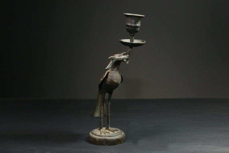 African Copper Bird brass Figurine Candle Stand Collectible Art Wax Technique-G3082