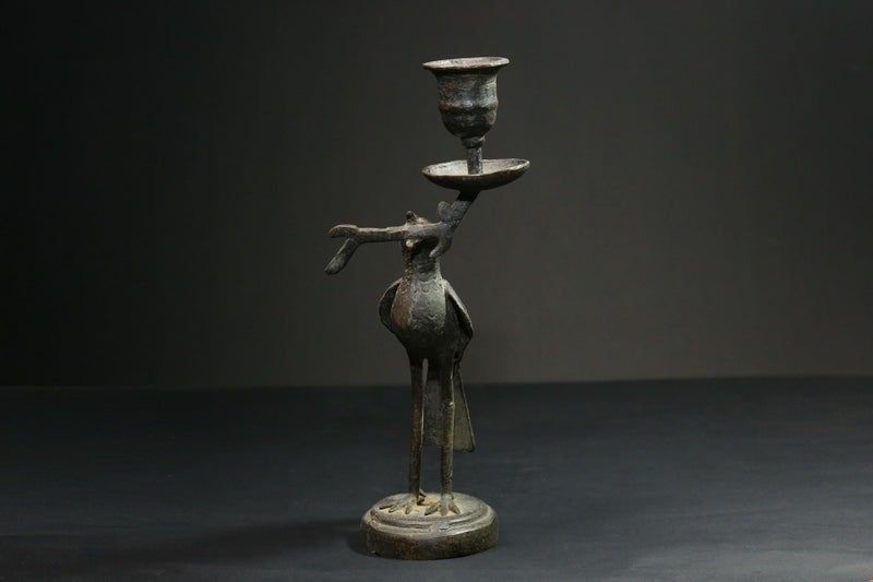 African Copper Bird brass Figurine Candle Stand Collectible Art Wax Technique-G3082