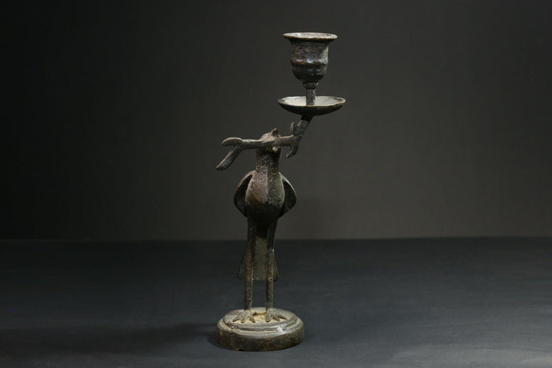 African Copper Bird brass Figurine Candle Stand Collectible Art Wax Technique-G3082