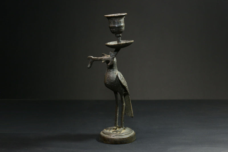 African Copper Bird brass Figurine Candle Stand Collectible Art Wax Technique-G3082