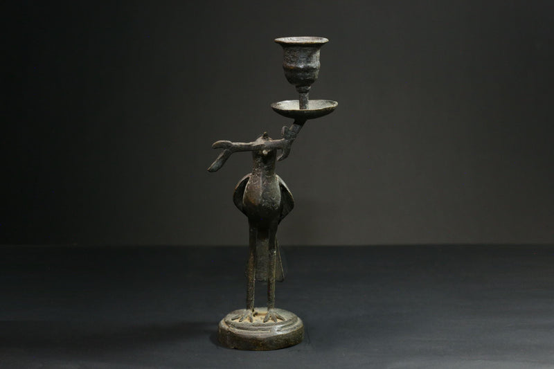 African Copper Bird brass Figurine Candle Stand Collectible Art Wax Technique-G3082