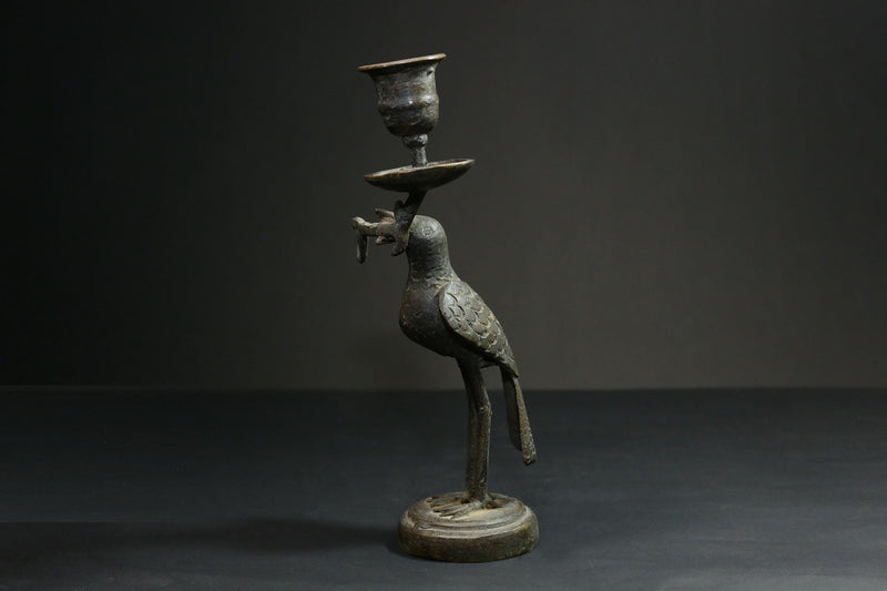 African Copper Bird brass Figurine Candle Stand Collectible Art Wax Technique-G3082