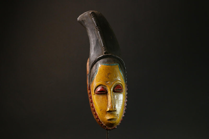 African Baule Antique African Mask Yellow Wooden Wall Hanging Collectible Art-G3086