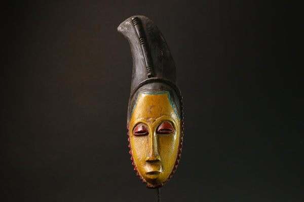 African Baule Antique African Mask Yellow Wooden Wall Hanging Collectible Art-G3086