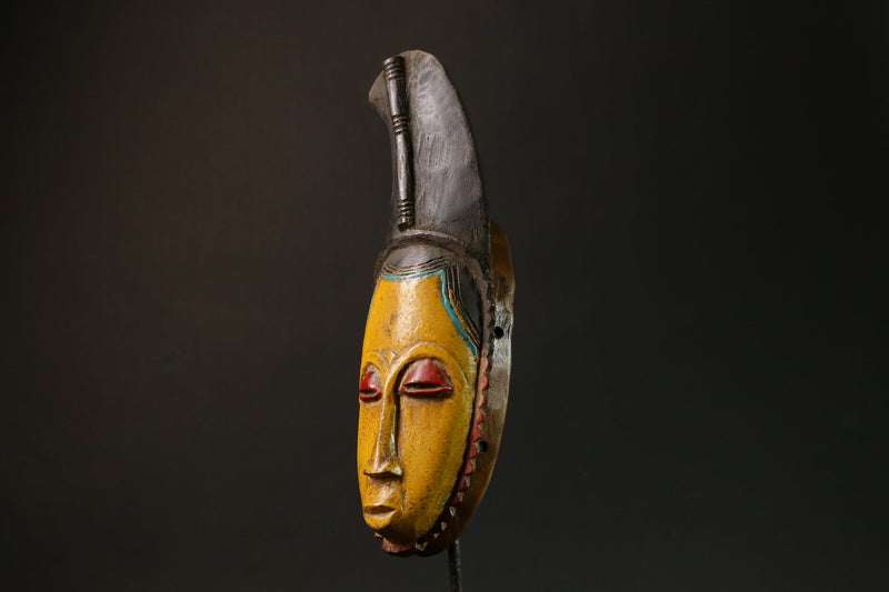 African Baule Antique African Mask Yellow Wooden Wall Hanging Collectible Art-G3086