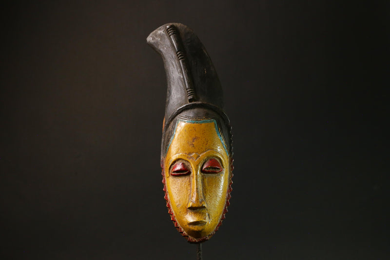 African Baule Antique African Mask Yellow Wooden Wall Hanging Collectible Art-G3086