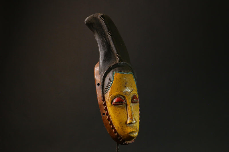 African Baule Antique African Mask Yellow Wooden Wall Hanging Collectible Art-G3086