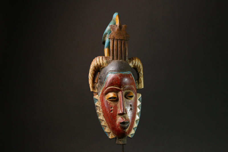 African Red Carved Wood Baule Mask - African Art Wall Hanging Home Decor-G3089