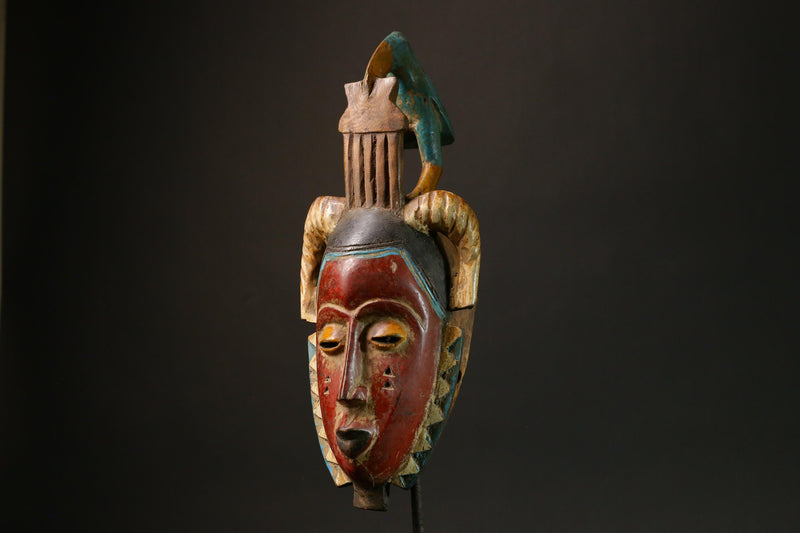 African Red Carved Wood Baule Mask - African Art Wall Hanging Home Decor-G3089