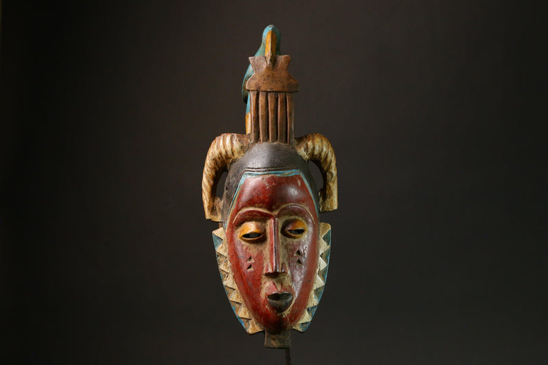 African Red Carved Wood Baule Mask - African Art Wall Hanging Home Decor-G3089