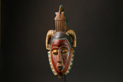 African Red Carved Wood Baule Mask - African Art Wall Hanging Home Decor-G3089