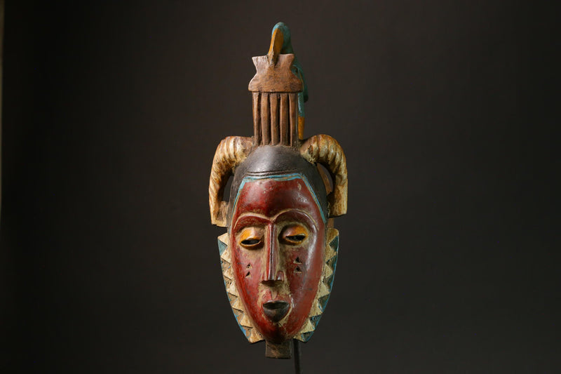 African Red Carved Wood Baule Mask - African Art Wall Hanging Home Decor-G3089