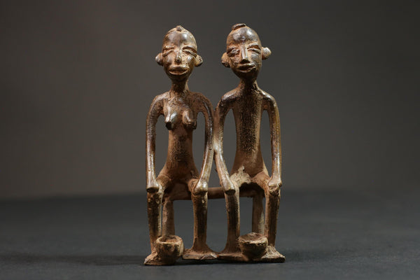 African Brass Carved Statue wax technique Tribal Brass husband and wife-G2829