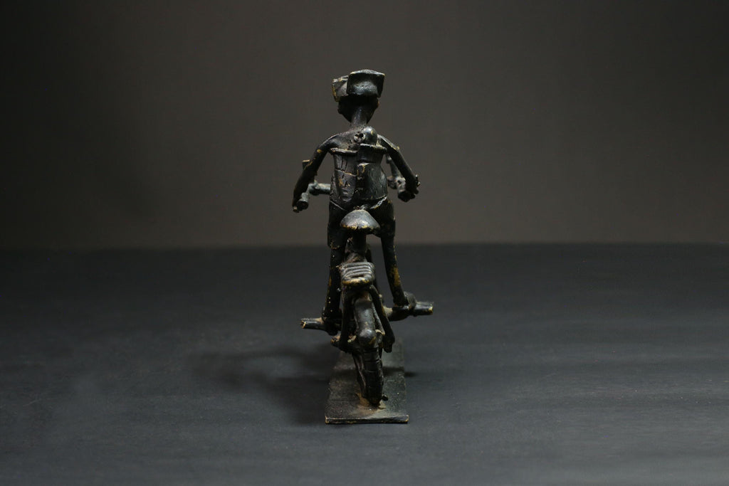 African Bronze Figurine -Kumasi Brass Bicycle Rider Sculpture Statue Wax Technique-G3121