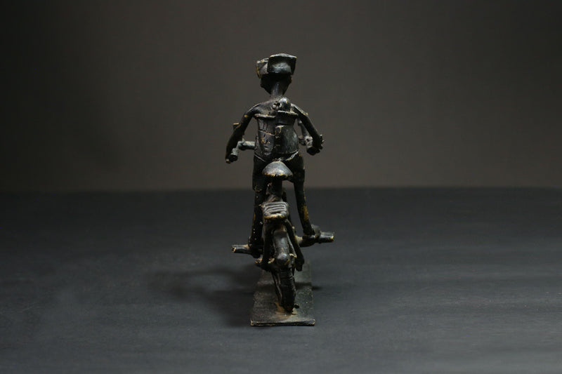 African Bronze Figurine -Kumasi Brass Bicycle Rider Sculpture Statue Wax Technique-G3121