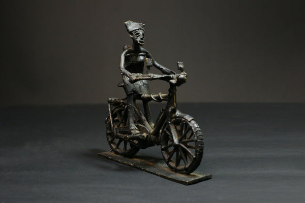 African Bronze Stork Figurine -Kumasi Brass Bicycle Rider Sculpture Statue Wax Technique-G3101