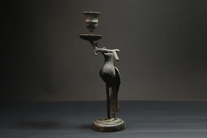 African Bronze Stork Candlesticks-Unique Figural Candle Holders Statue Wax Technique-G3100