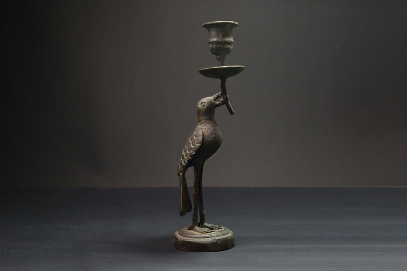 African Bronze Stork Candlesticks-Unique Figural Candle Holders Statue Wax Technique-G3100