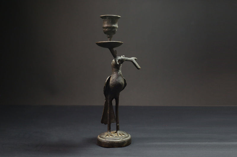 African Bronze Stork Candlesticks-Unique Figural Candle Holders Statue Wax Technique-G3100