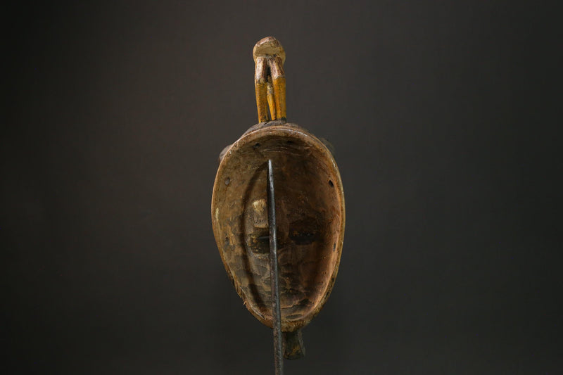 African Antique Yellow Baule Mask - Wall Hanging with Bird on Head Masks for wall-G3095